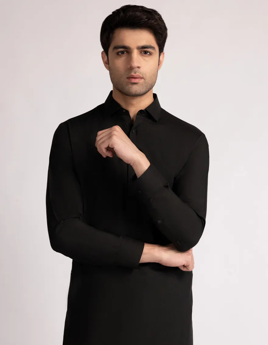 Blended Black Shalwar Kameez  - J. Junaid Jamshed