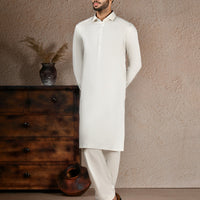 Blended White Unstitched Suit - J. Junaid Jamshed