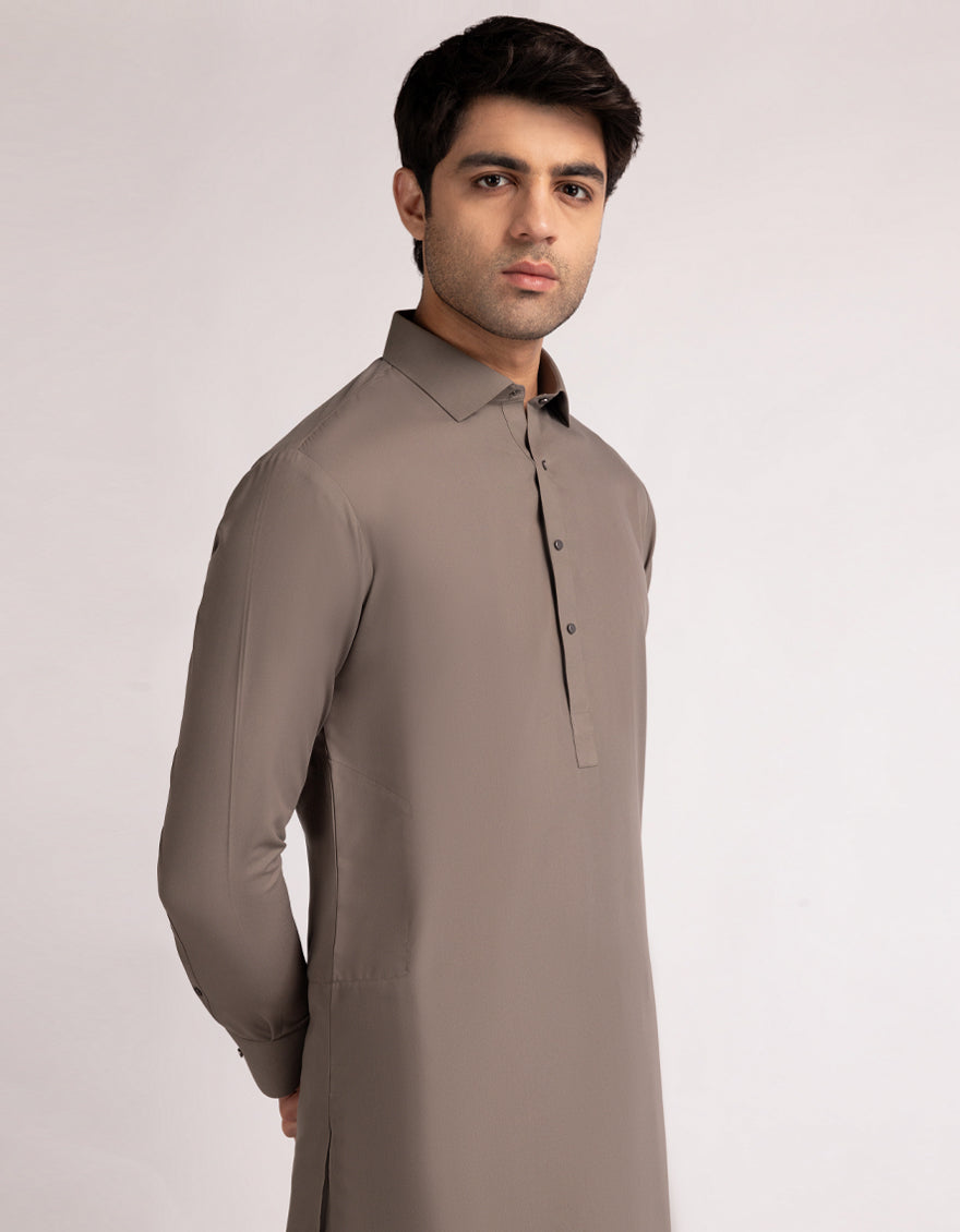 Polyester Ash Brown Shalwar Kameez - J. Junaid Jamshed