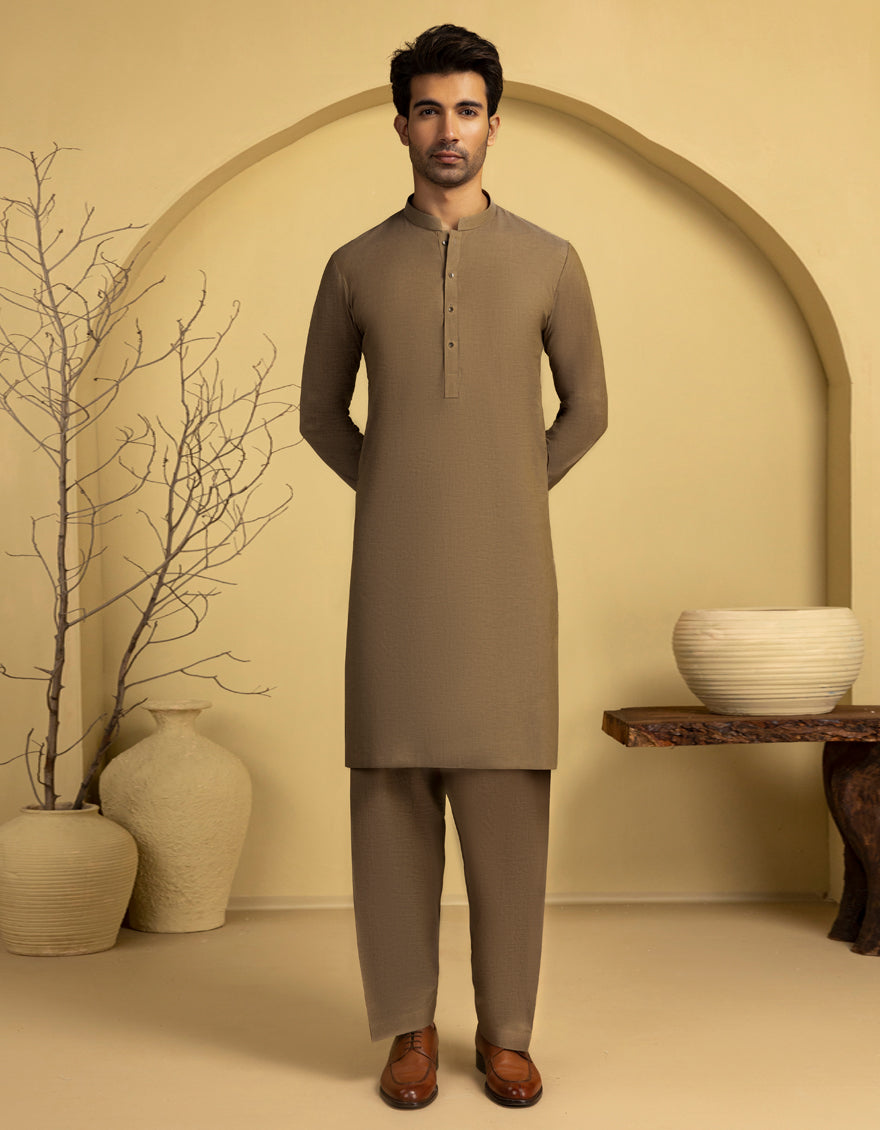 Blended Brown Unstitched Suit - J. Junaid Jamshed