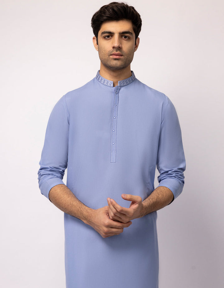 Polyester Periwinkle Kurta - J. Junaid Jamshed