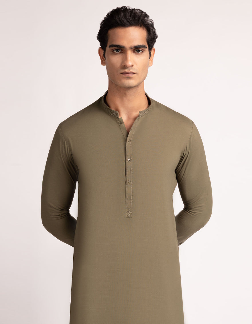 Blended Mehndi Green Shalwar Kameez  - J. Junaid Jamshed