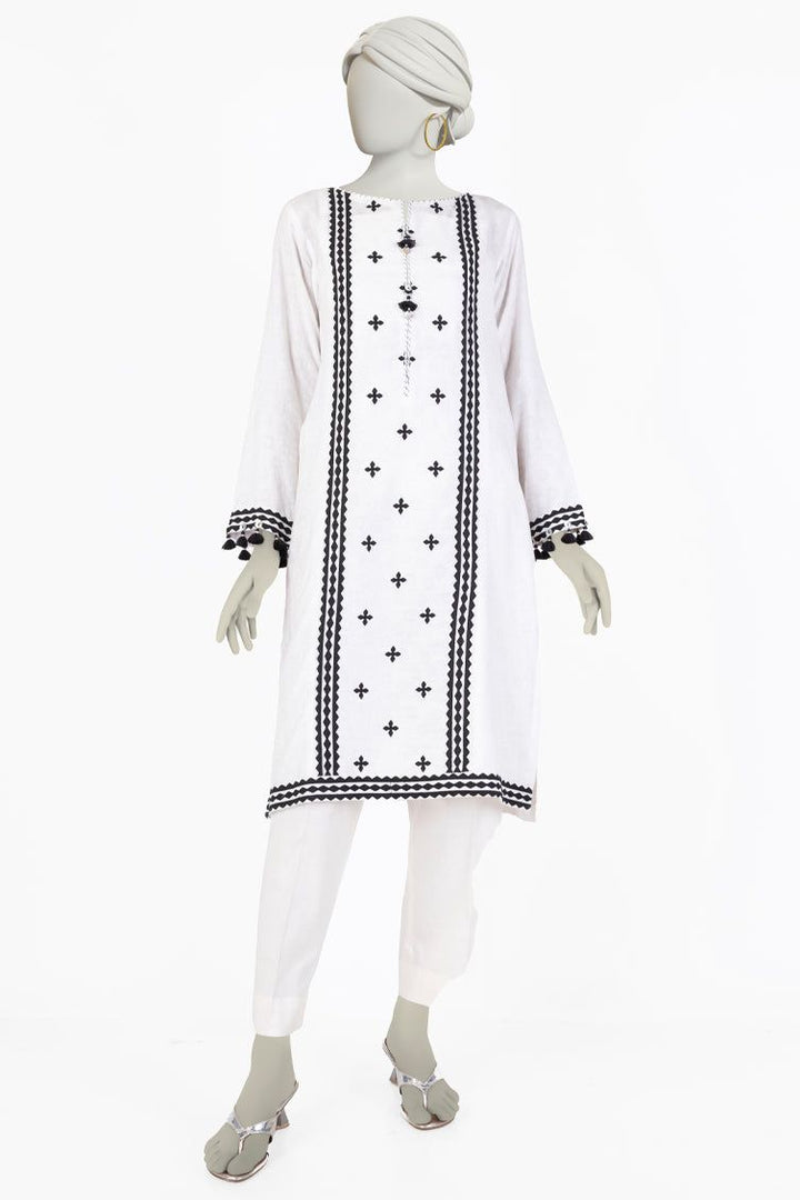 Dobby White Kurti - J. Junaid Jamshed