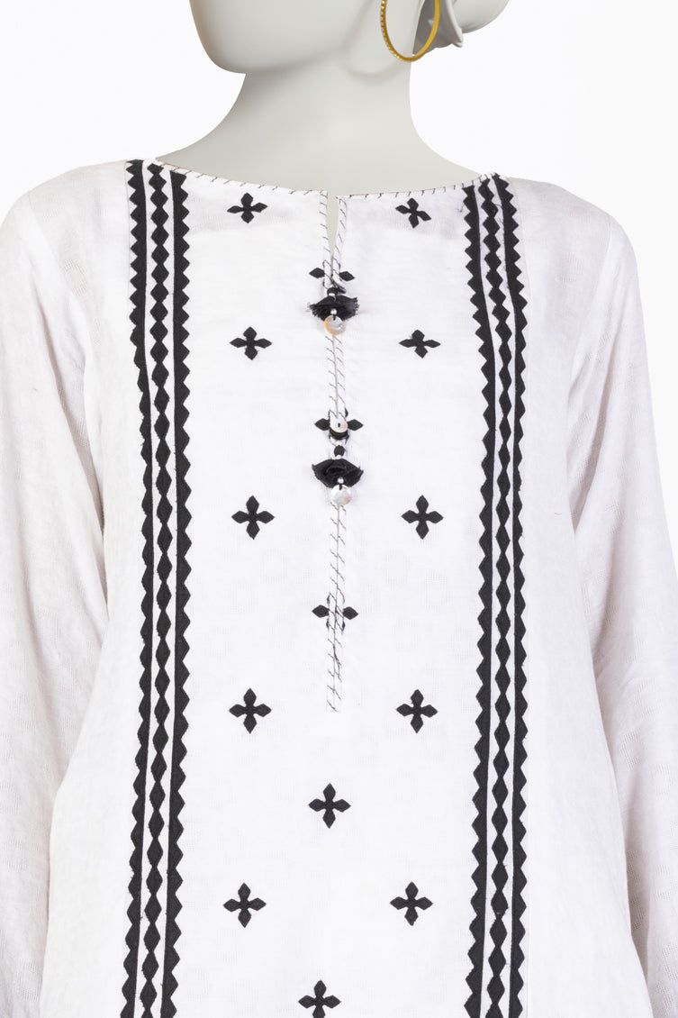 Dobby White Kurti - J. Junaid Jamshed