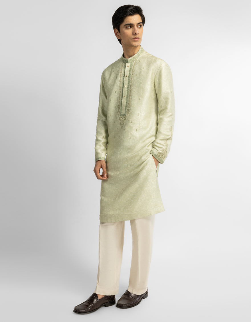 Polyester Light Green Special Kurta - J. Junaid Jamshed