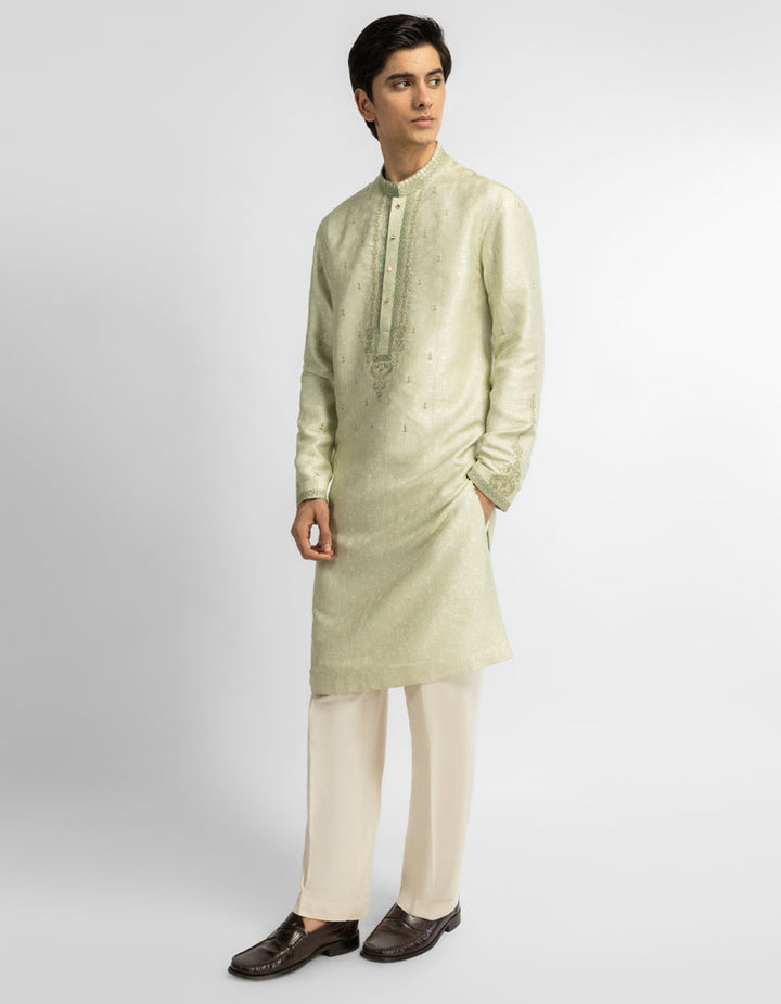 Polyester Light Green Special Kurta - J. Junaid Jamshed