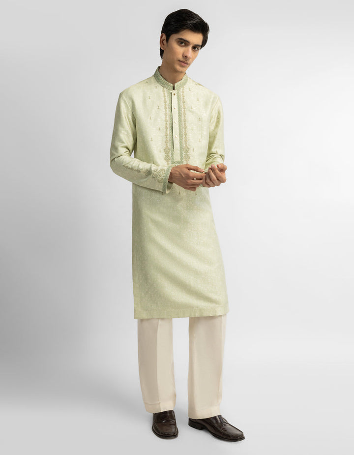 Polyester Light Green Special Kurta - J. Junaid Jamshed