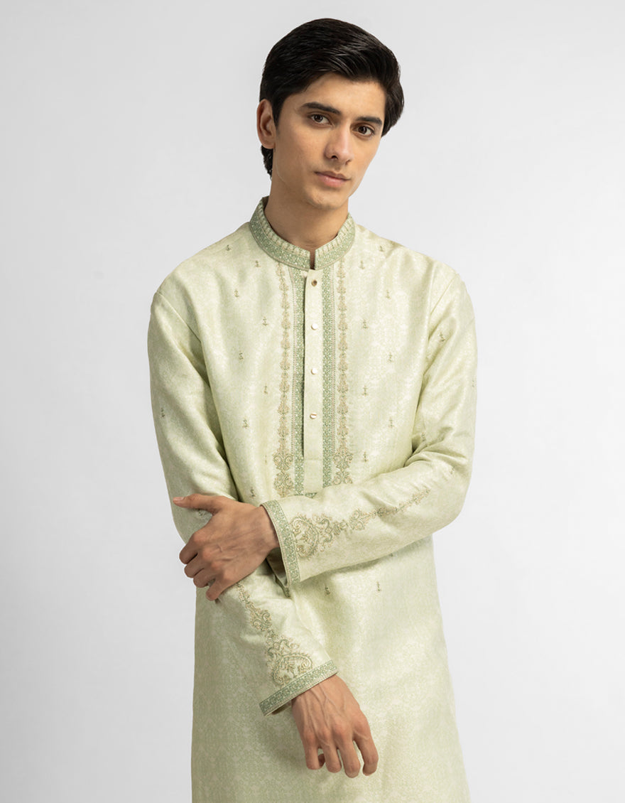 Polyester Light Green Special Kurta - J. Junaid Jamshed