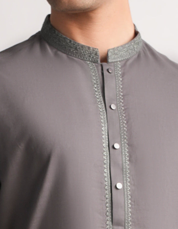 Cotton Grey Kurta - J. Junaid Jamshed