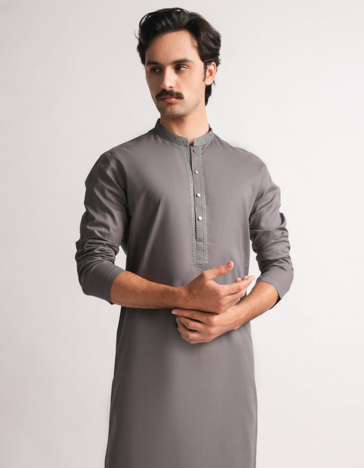 Cotton Grey Kurta - J. Junaid Jamshed