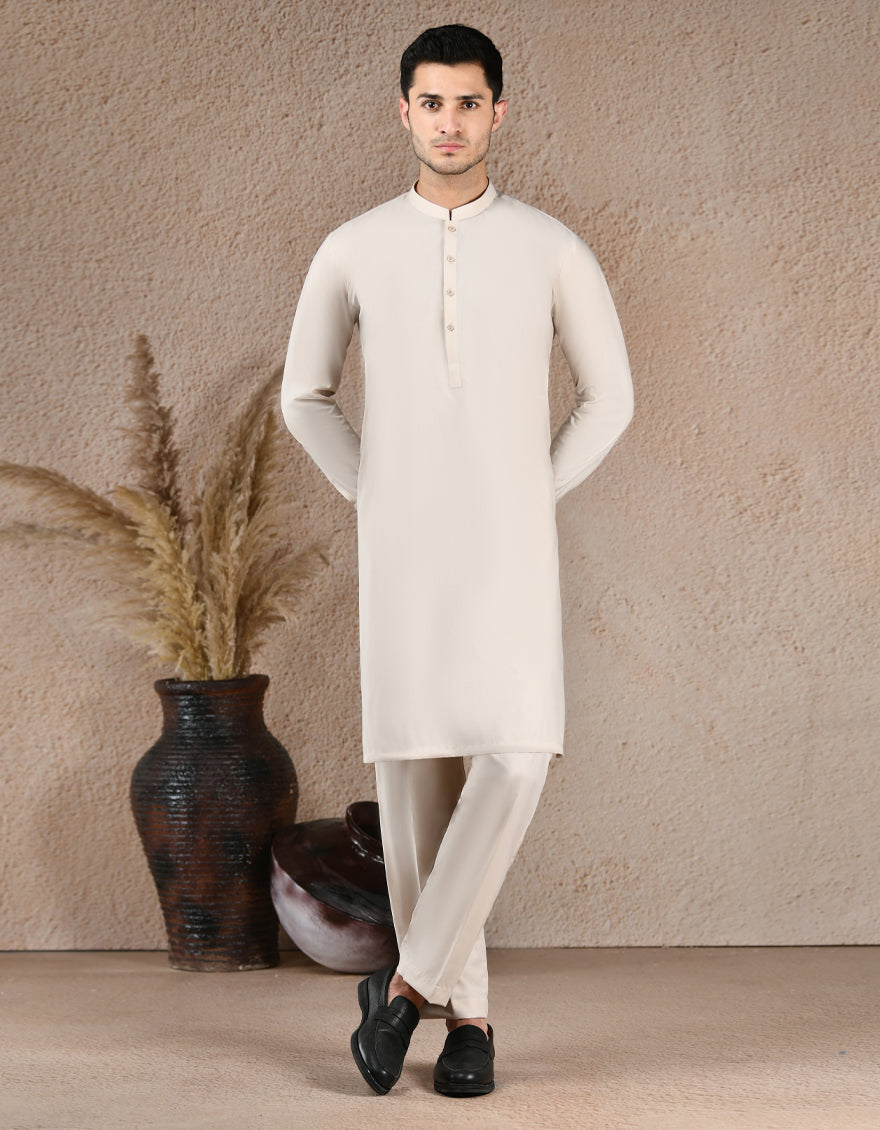 Polyester White Unstitched Suit - J. Junaid Jamshed