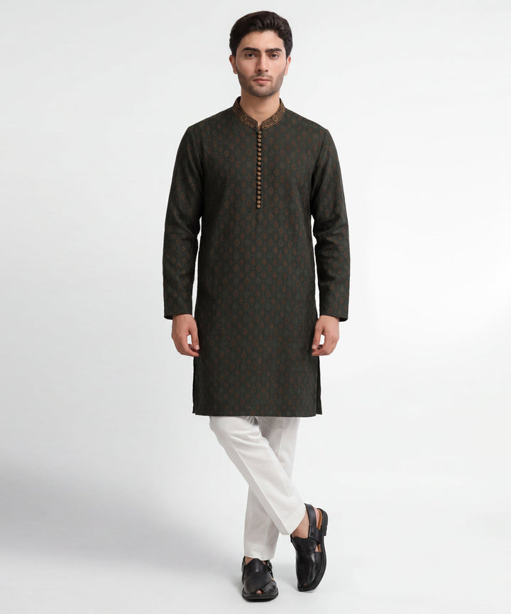 Polyester Green Special Kurta - J. Junaid Jamshed