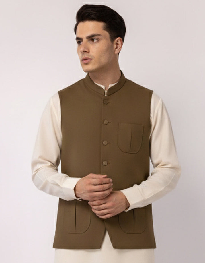 Blended Camel Waist Coat - J. Junaid Jamshed