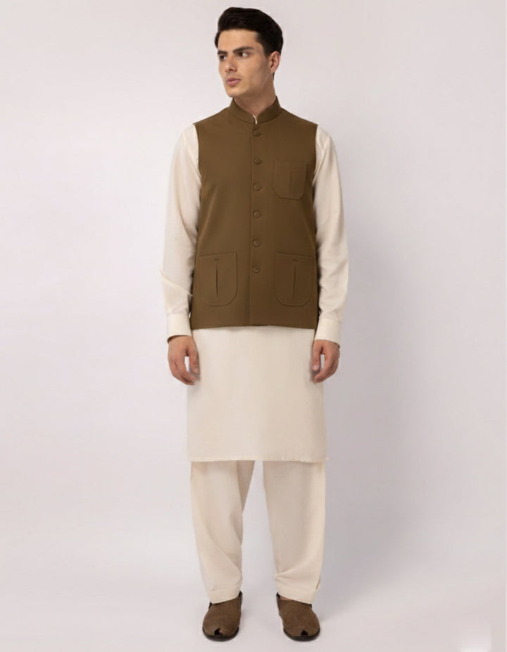Blended Camel Waist Coat - J. Junaid Jamshed