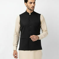 Blended Black Waist Coat - J. Junaid Jamshed