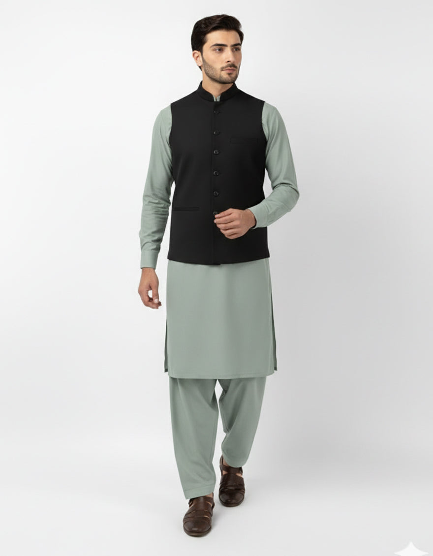 Blended Grey Waist Coat - J. Junaid Jamshed