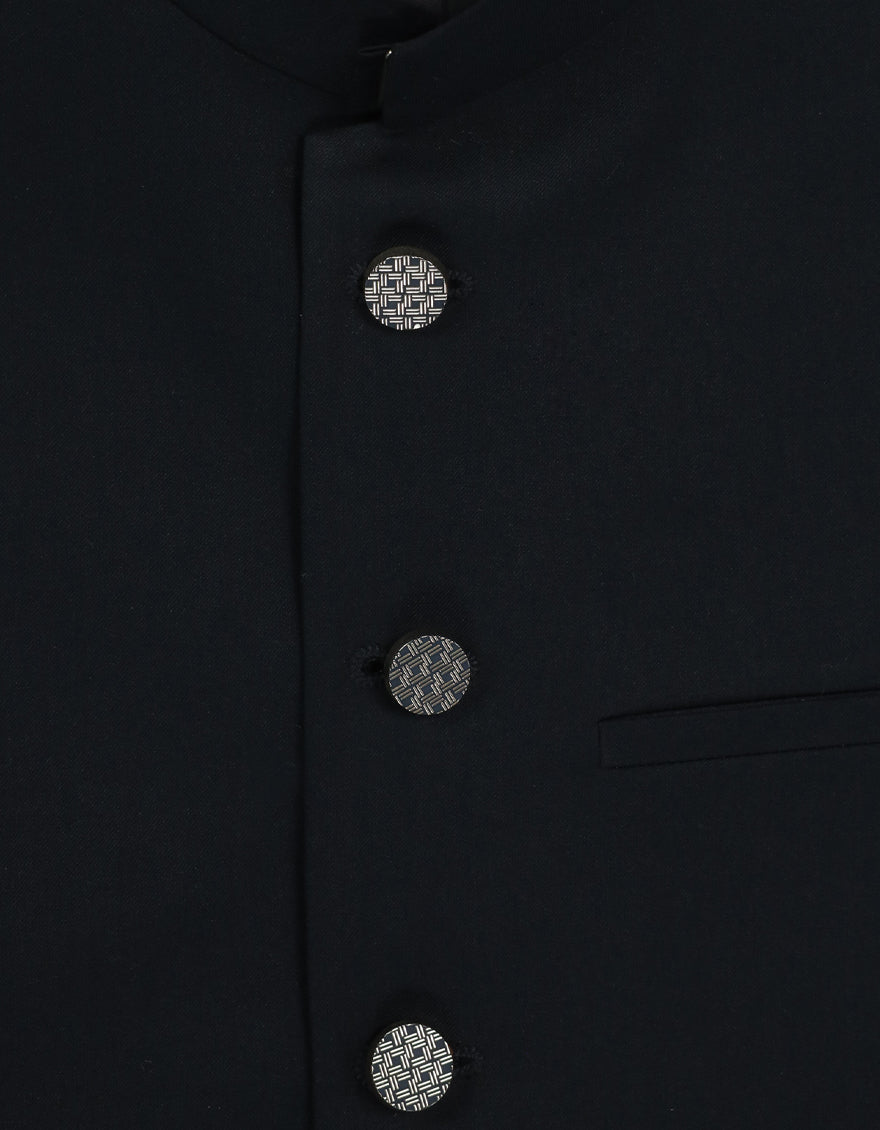 Blended Navy Blue Waist Coat - J. Junaid Jamshed