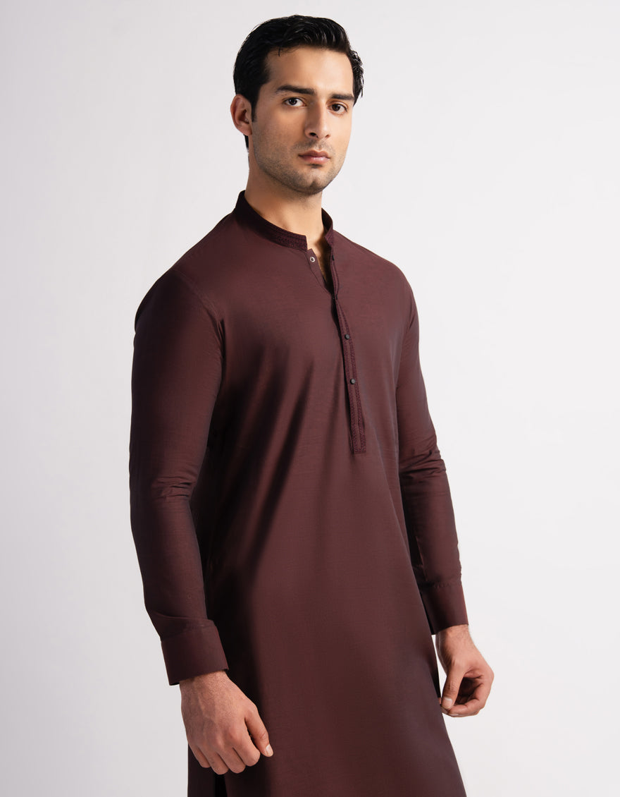 Cotton Rust Brown Kurta Trouser - J. Junaid Jamshed