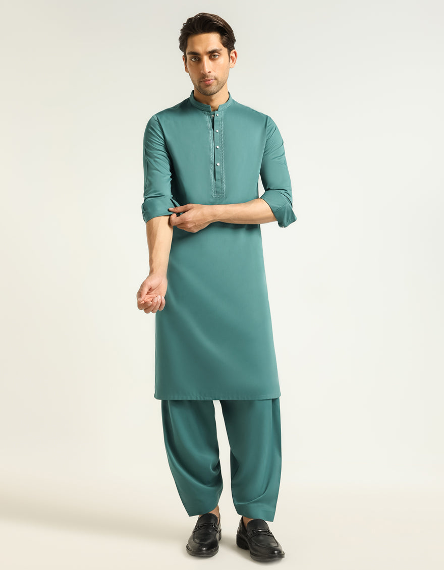Blended Green Shalwar Kameez - J. Junaid Jamshed