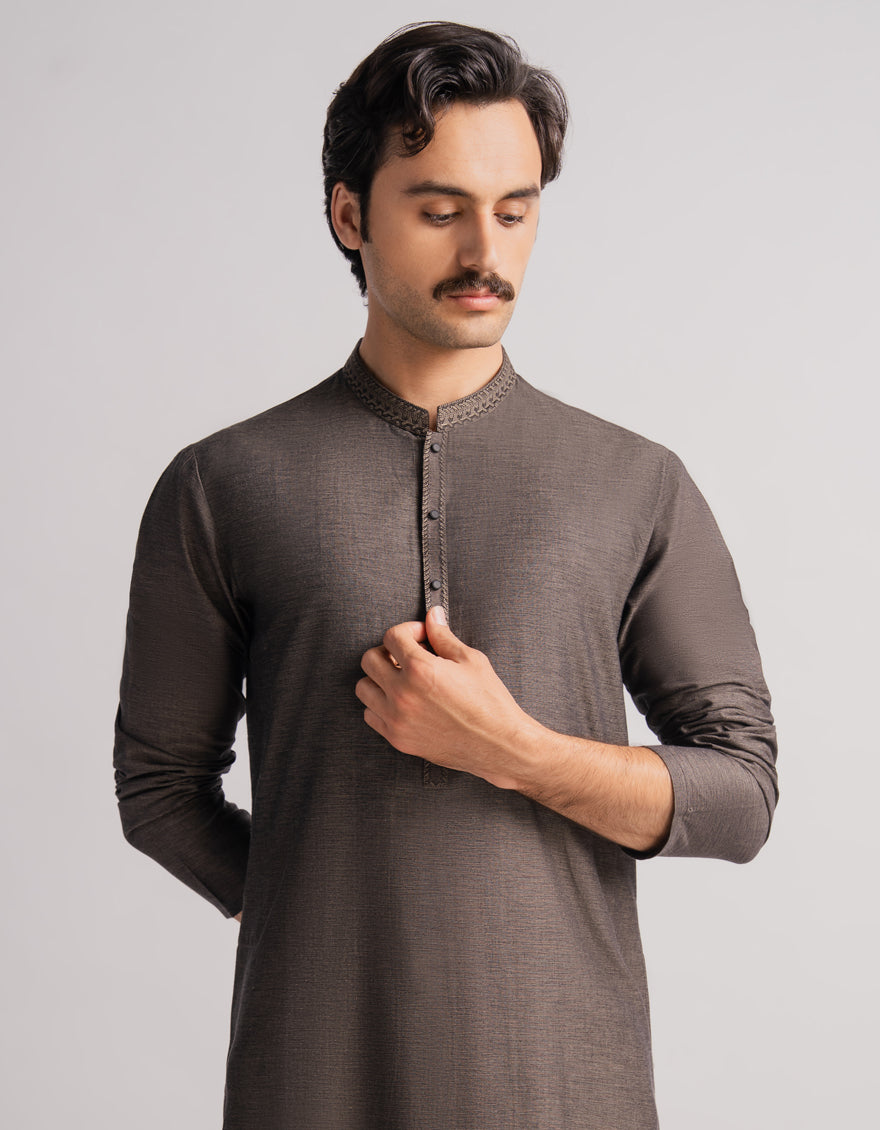 Cotton Charcoal Kurta - J. Junaid Jamshed