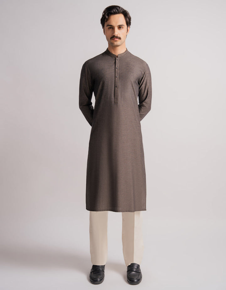 Cotton Charcoal Kurta - J. Junaid Jamshed