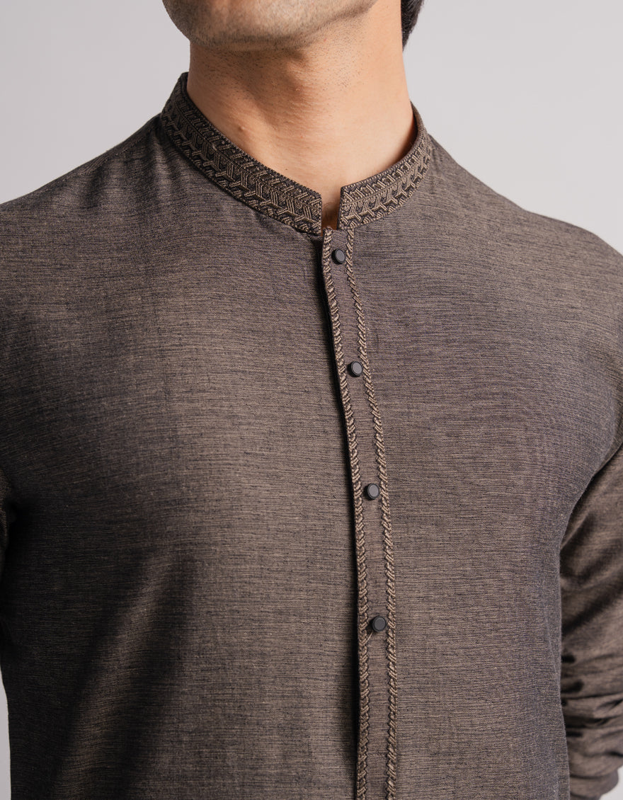 Cotton Charcoal Kurta - J. Junaid Jamshed