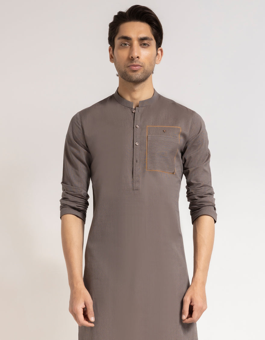Cotton Brown Kurta - J. Junaid Jamshed