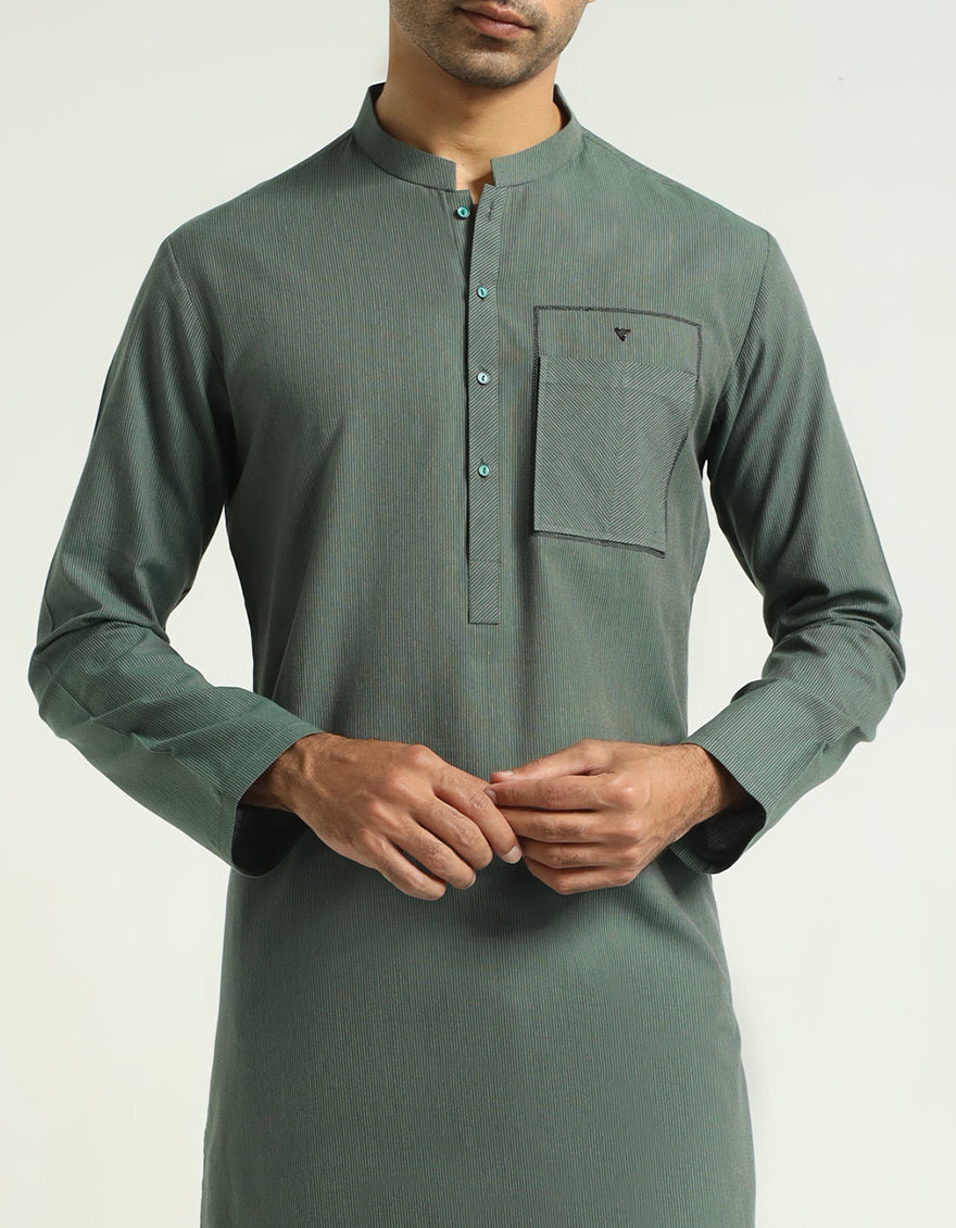 Cotton Green Kurta - J. Junaid Jamshed