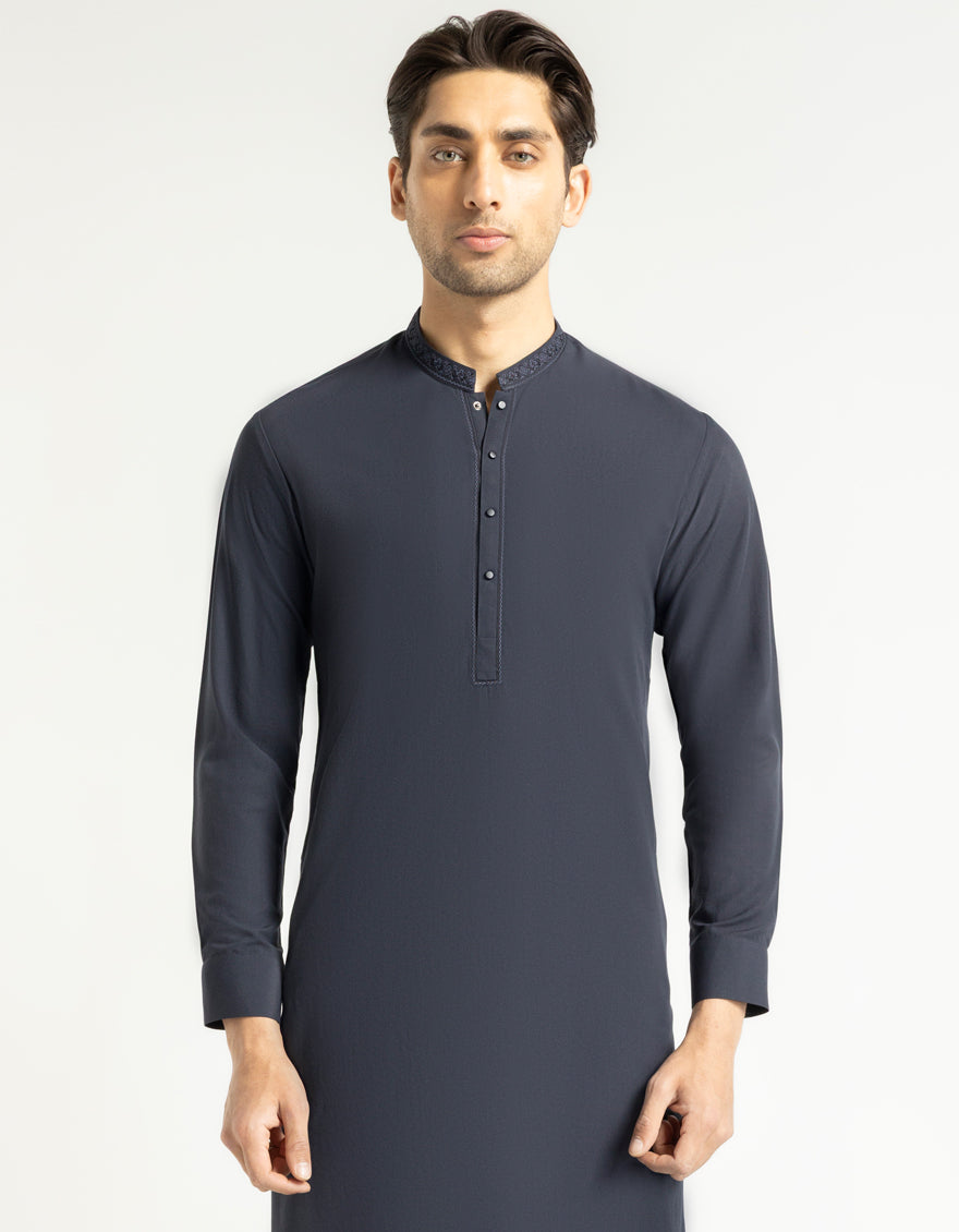 Polyester Midnight Blue Kurta Trouser - J. Junaid Jamshed