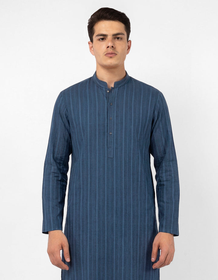 Cotton Blue Kurta Trouser - J. Junaid Jamshed
