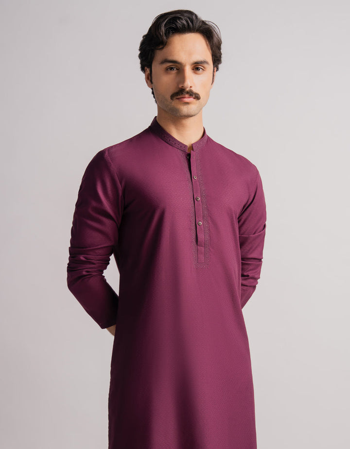 Blended Burgundy Kurta - J. Junaid Jamshed