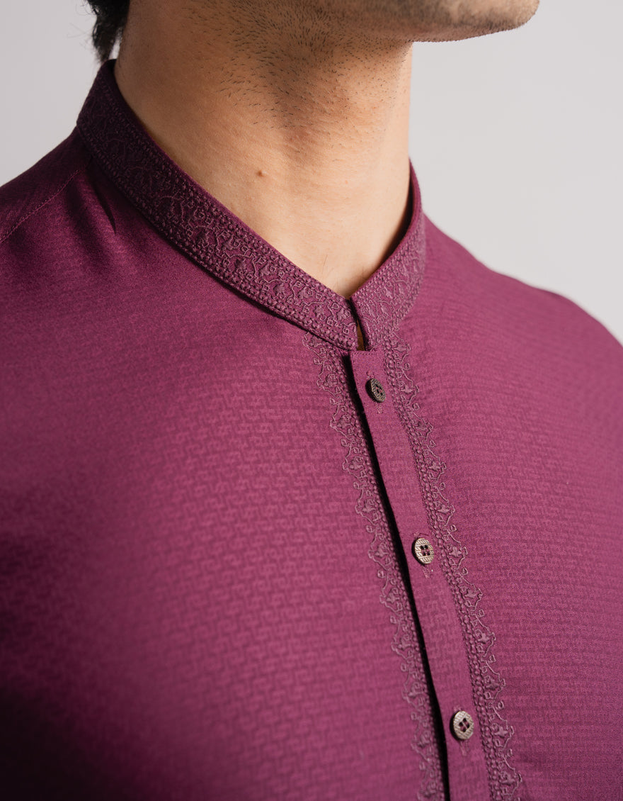 Blended Burgundy Kurta - J. Junaid Jamshed