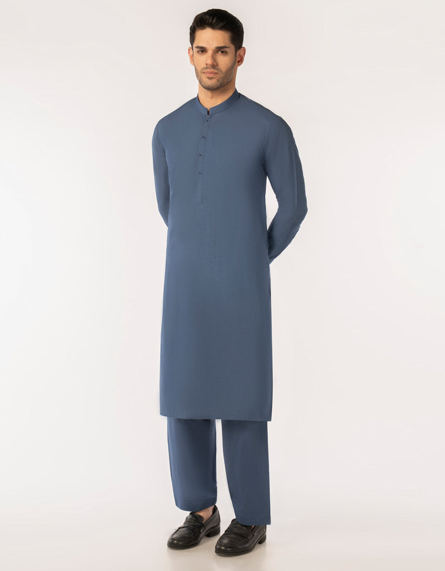 Blended Blue Unstitched Suit - J. Junaid Jamshed