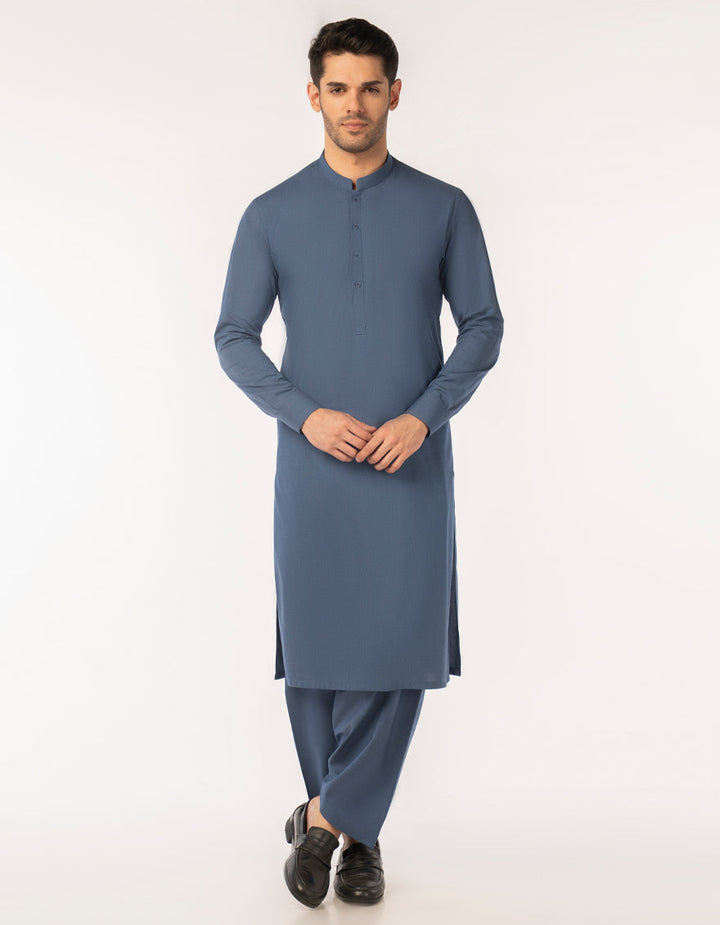 Blended Blue Unstitched Suit - J. Junaid Jamshed