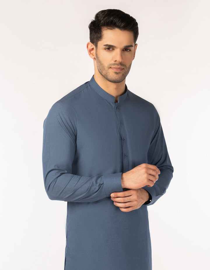 Blended Blue Unstitched Suit - J. Junaid Jamshed