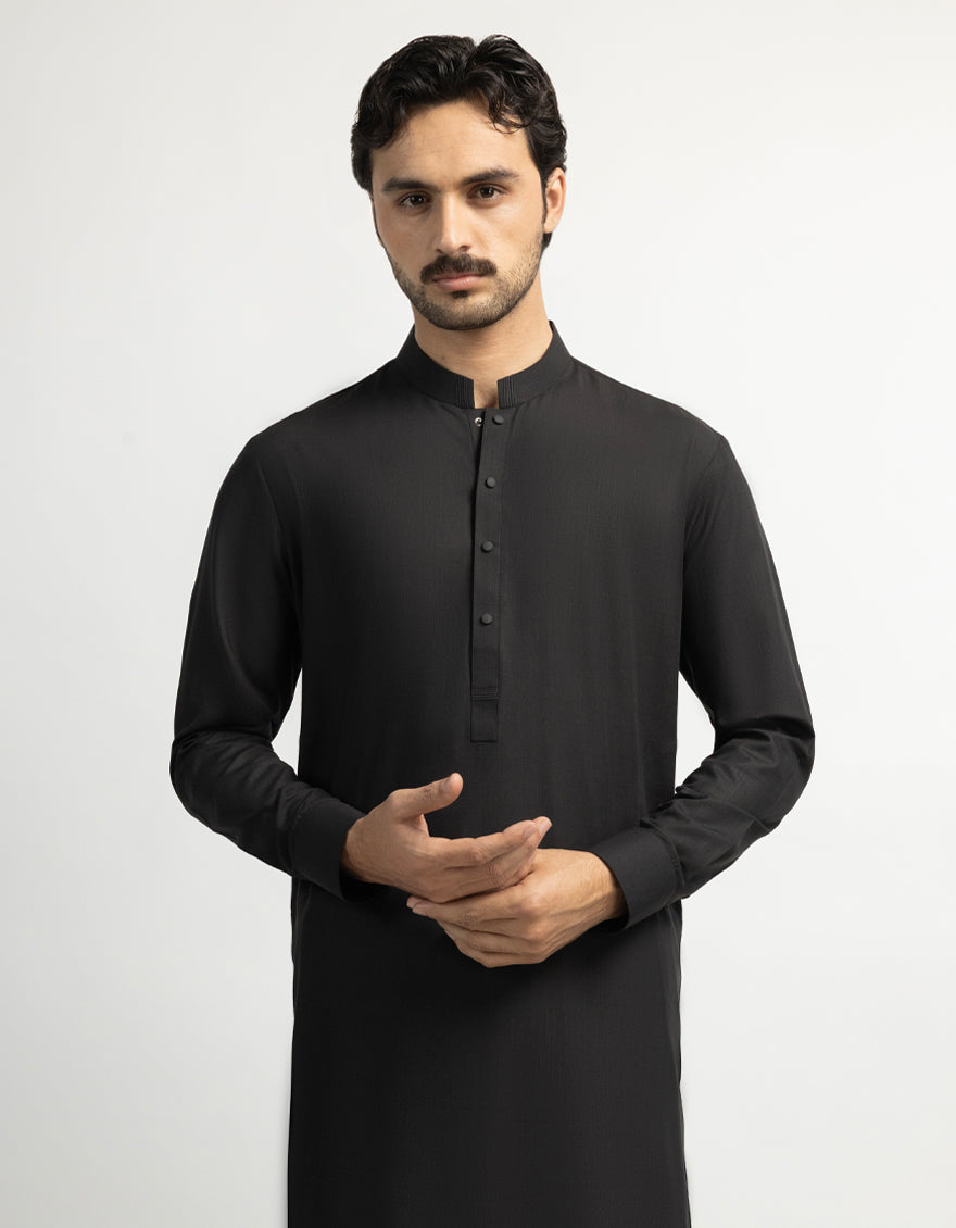Blended Charcoal Grey Kurta Trouser - J. Junaid Jamshed