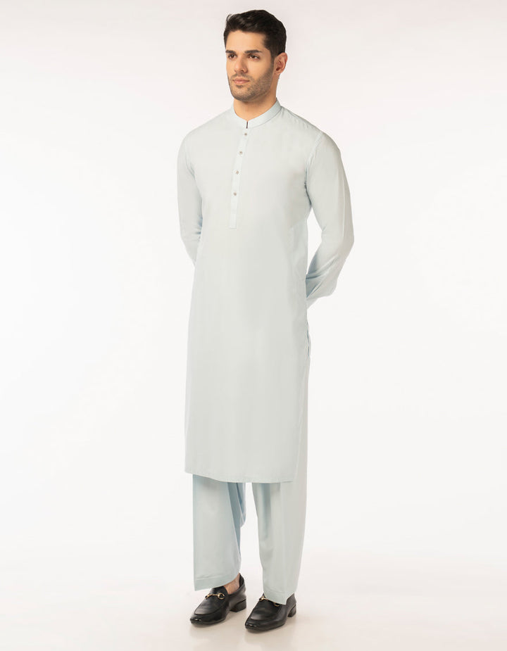 Blended Blue Unstitched Suit - J. Junaid Jamshed