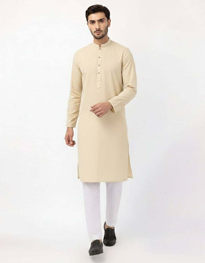 Cotton Cream Kurta - J. Junaid Jamshed