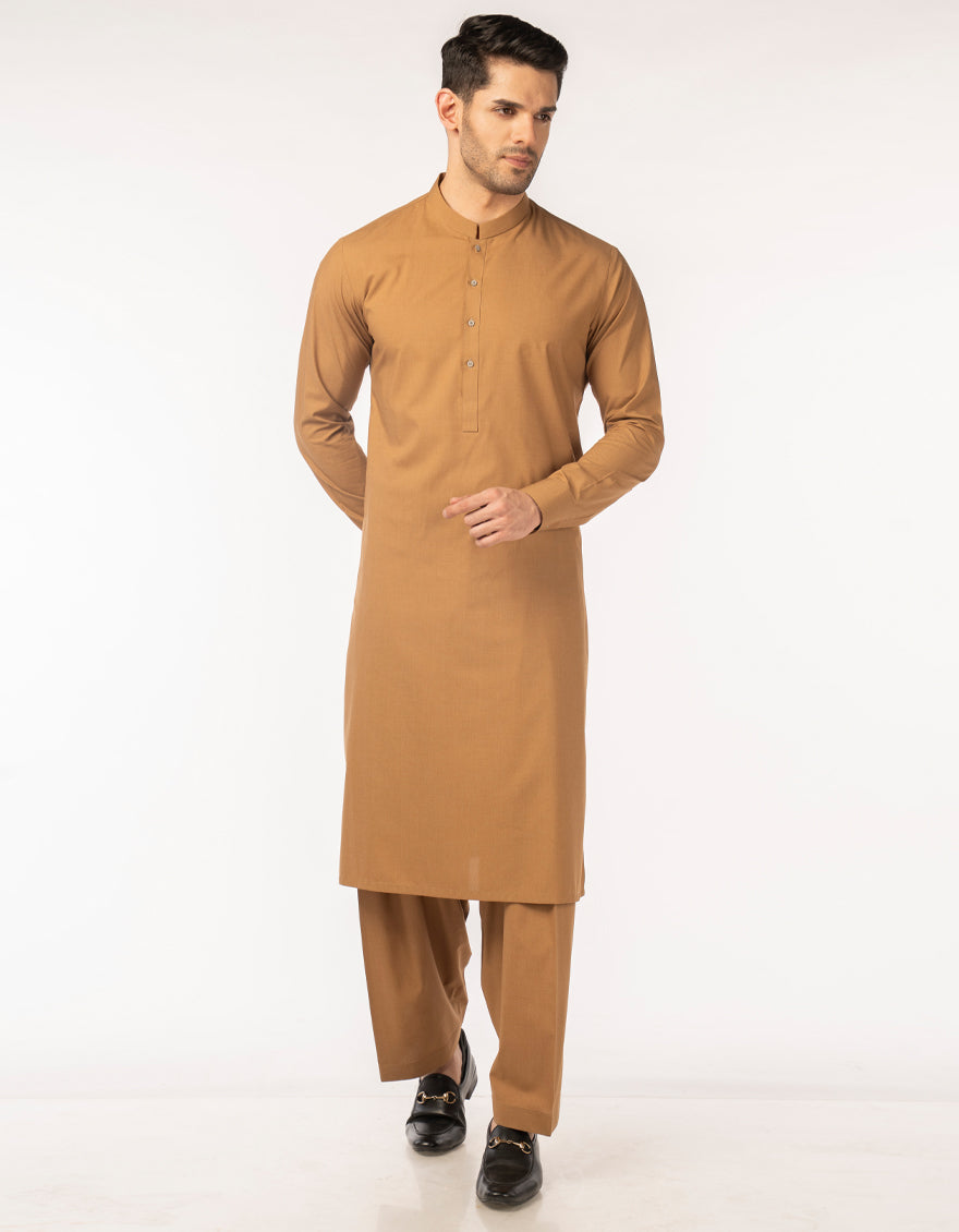 Blended Brown Unstitched Suit - J. Junaid Jamshed