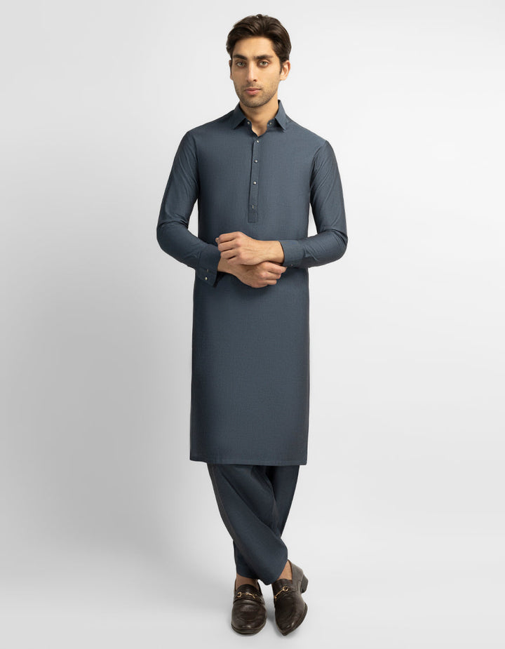 Cotton Denim Blue Shalwar Kameez - J. Junaid Jamshed