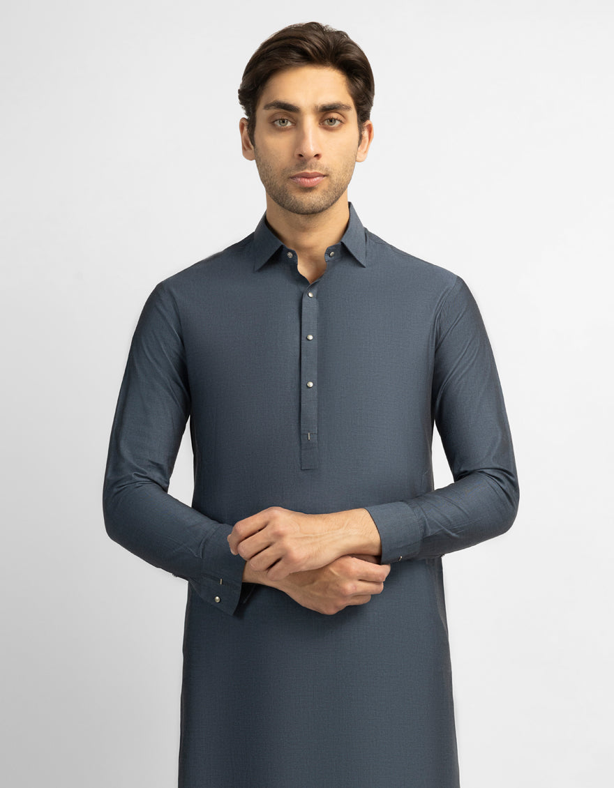 Cotton Denim Blue Shalwar Kameez - J. Junaid Jamshed