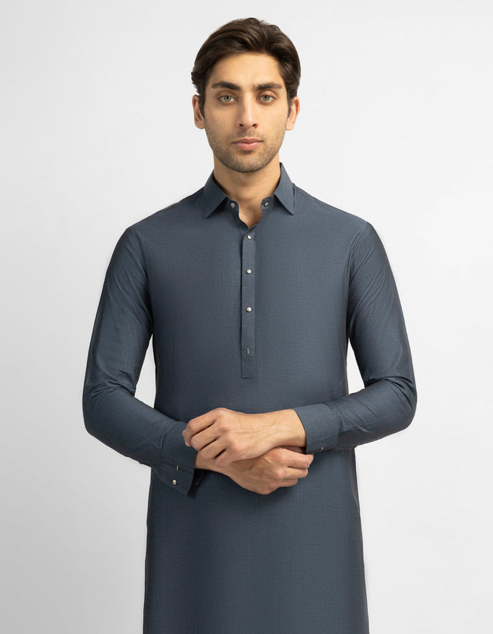 Cotton Denim Blue Shalwar Kameez - J. Junaid Jamshed