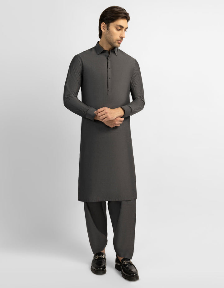 Cotton Charcoal Grey Shalwar Kameez - J. Junaid Jamshed