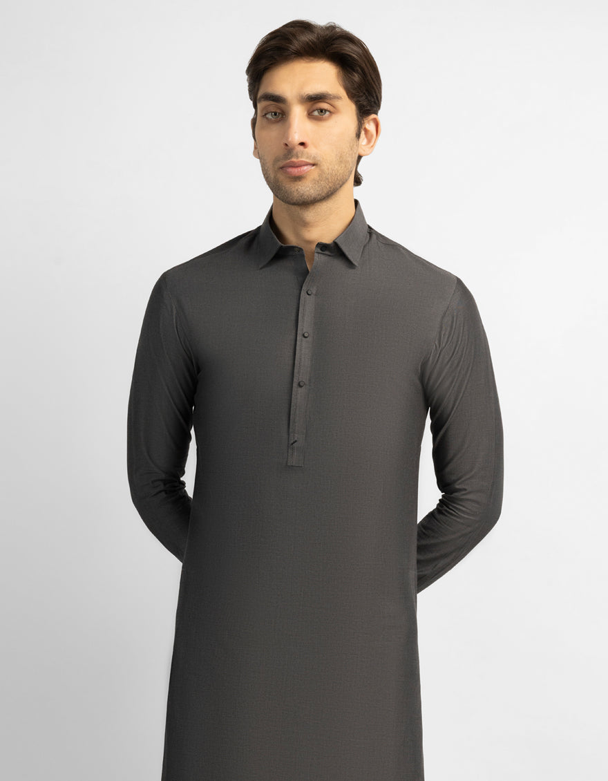 Cotton Charcoal Grey Shalwar Kameez - J. Junaid Jamshed
