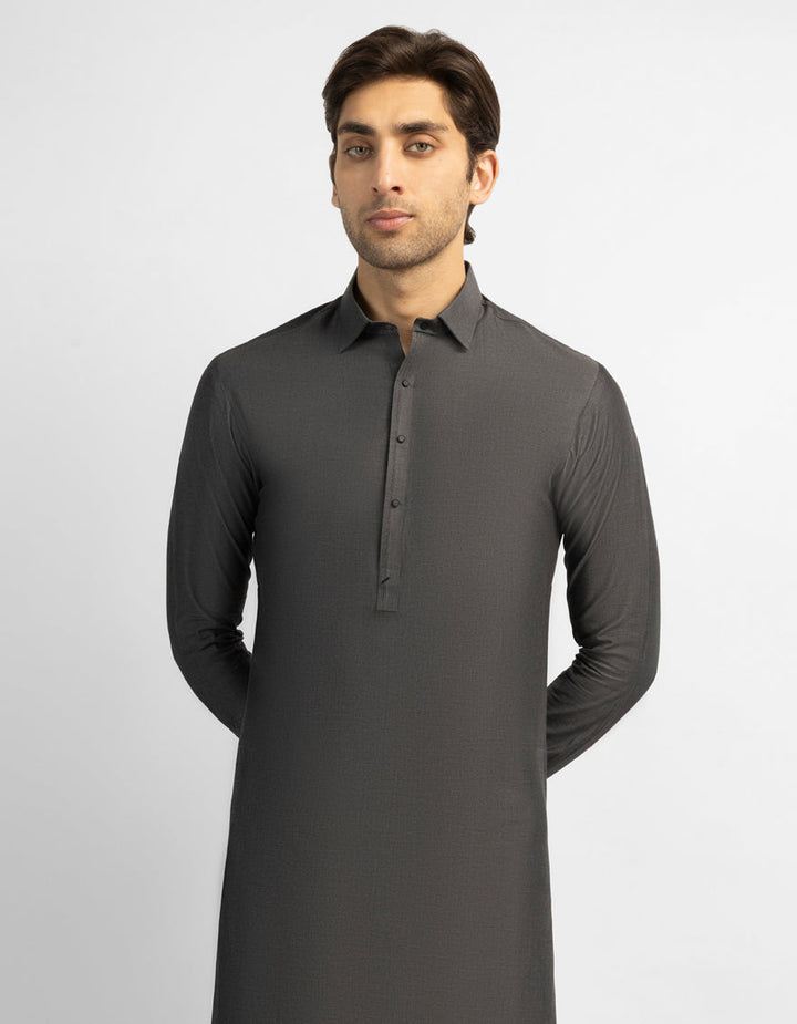 Cotton Charcoal Grey Shalwar Kameez - J. Junaid Jamshed