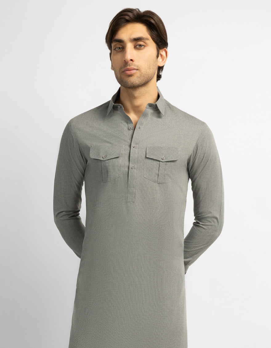 Blended Ash Grey Kurta Trouser - J. Junaid Jamshed