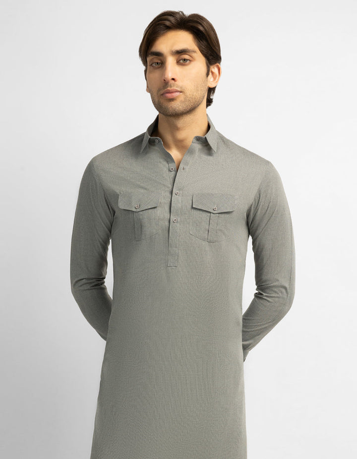 Blended Ash Grey Kurta Trouser - J. Junaid Jamshed