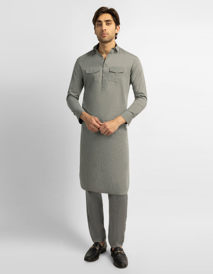 Blended Ash Grey Kurta Trouser - J. Junaid Jamshed