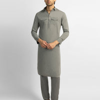 Blended Ash Grey Kurta Trouser - J. Junaid Jamshed