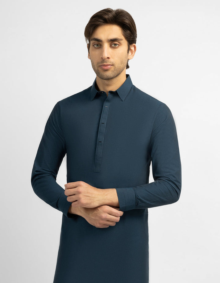 Blended Electric Blue Shalwar Kameez - J. Junaid Jamshed